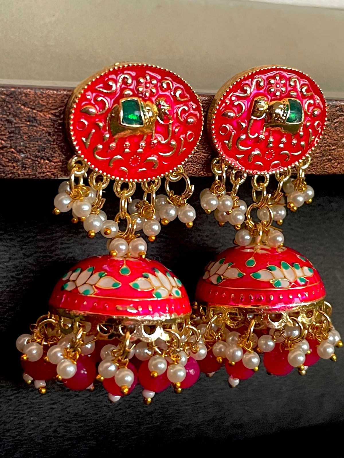 Elephant Top Meenakari Jhumka Earring