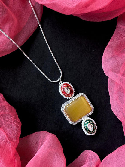 AD with MOnalisa Stone Meenakari Pendant Chain Necklace