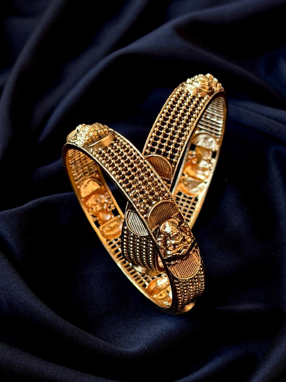 Matt Gold Finish Temple Bangles (set of 2 Bangles)