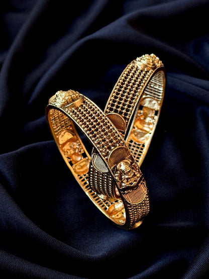 Matt Gold Finish Temple Bangles (set of 2 Bangles)