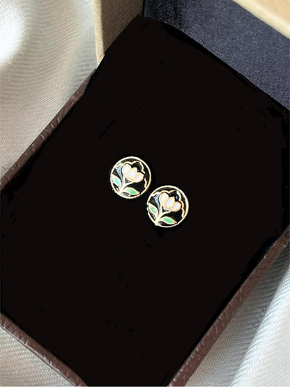 Meenakari Floral Print Small Stud Earring