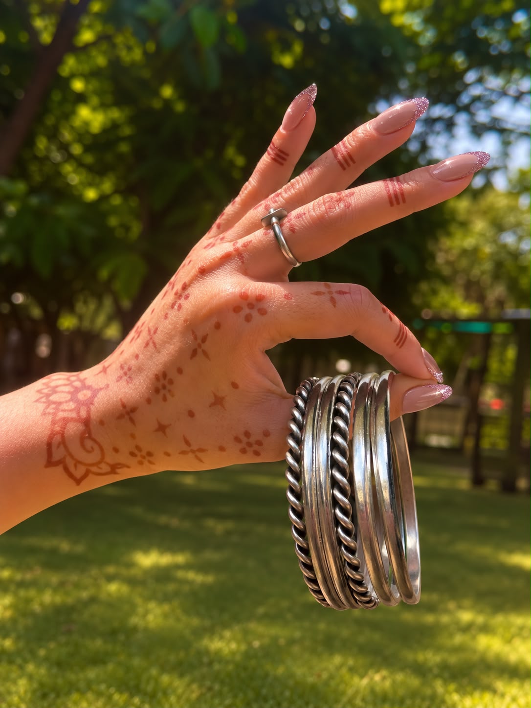 Oxidized Silver Replica Bangle set