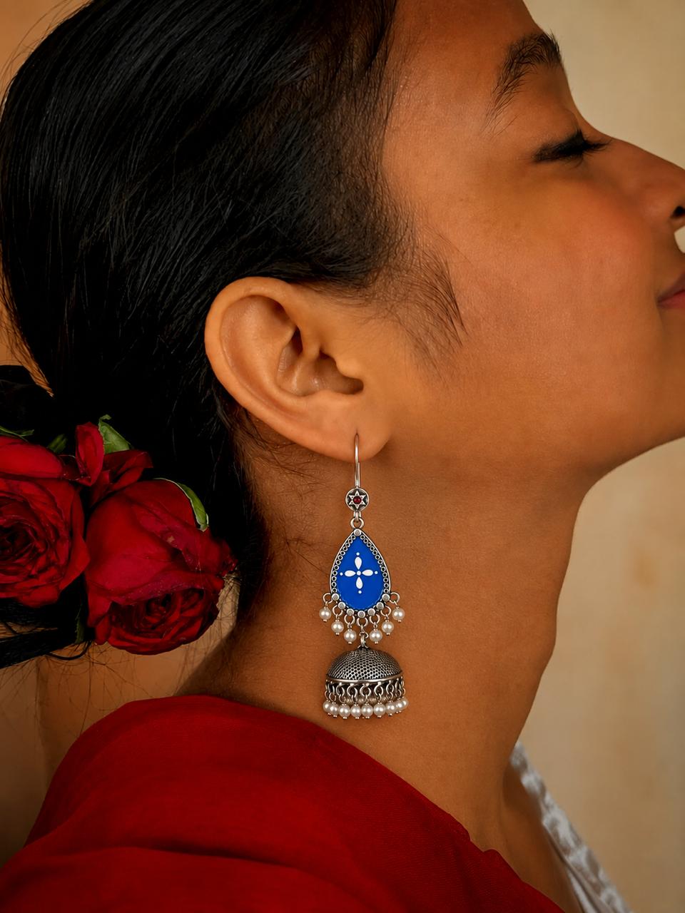 Hand Painted Top with Oxidized Jhumki Earring