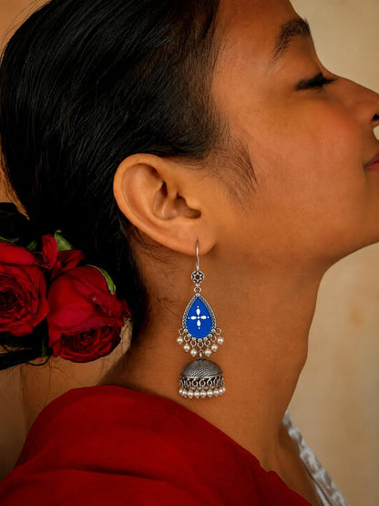 Hand Painted Top with Oxidized Jhumki Earring