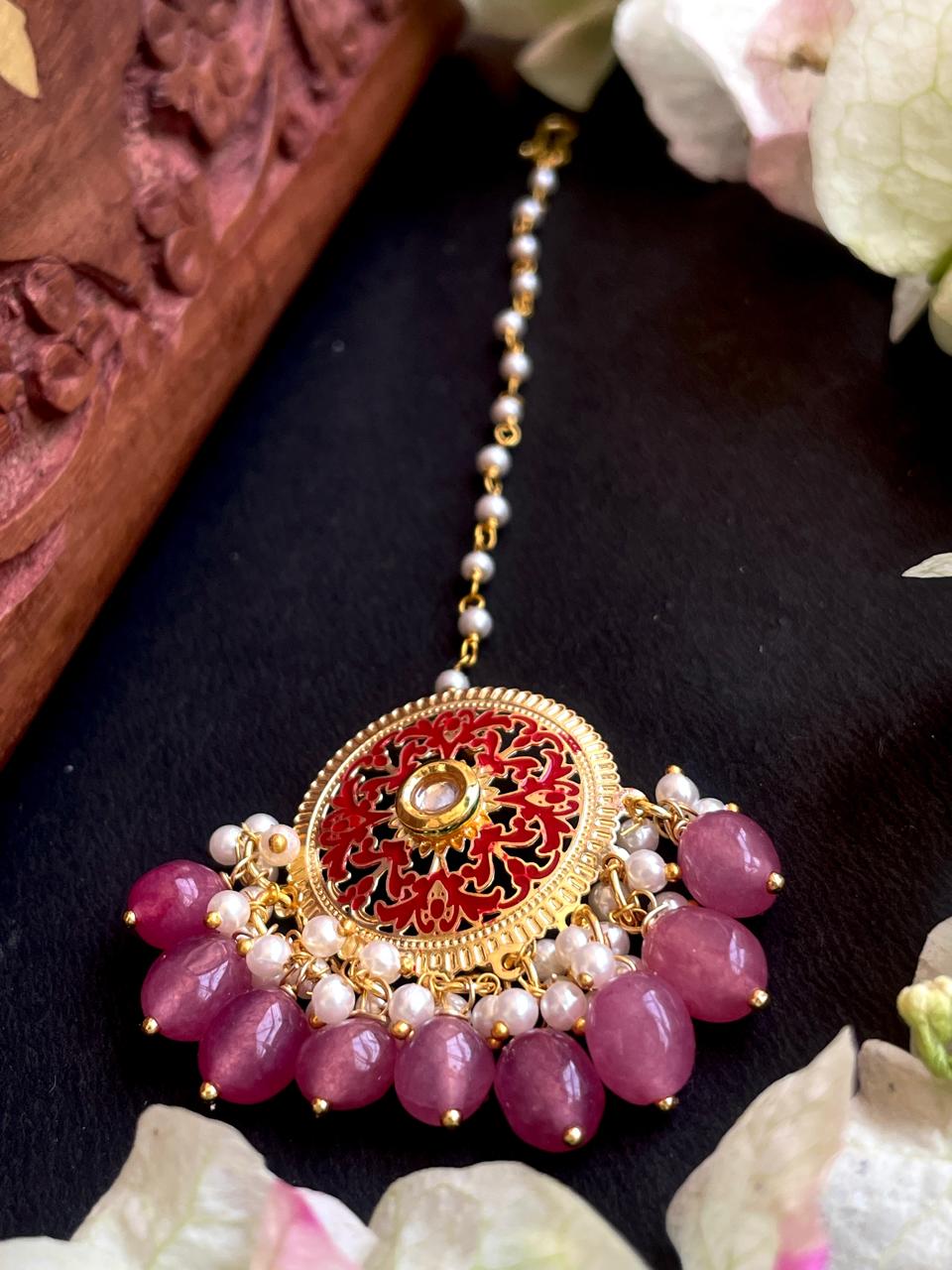 Stone Bead Meenakari Mangtika