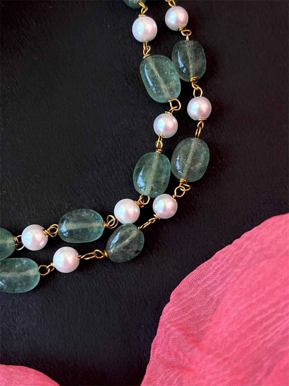 Stone Beads with Pearl Double Layer Mala Choker Necklace