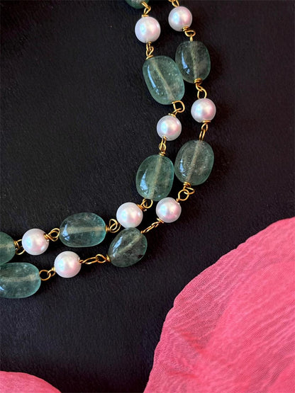Stone Beads with Pearl Double Layer Mala Choker Necklace