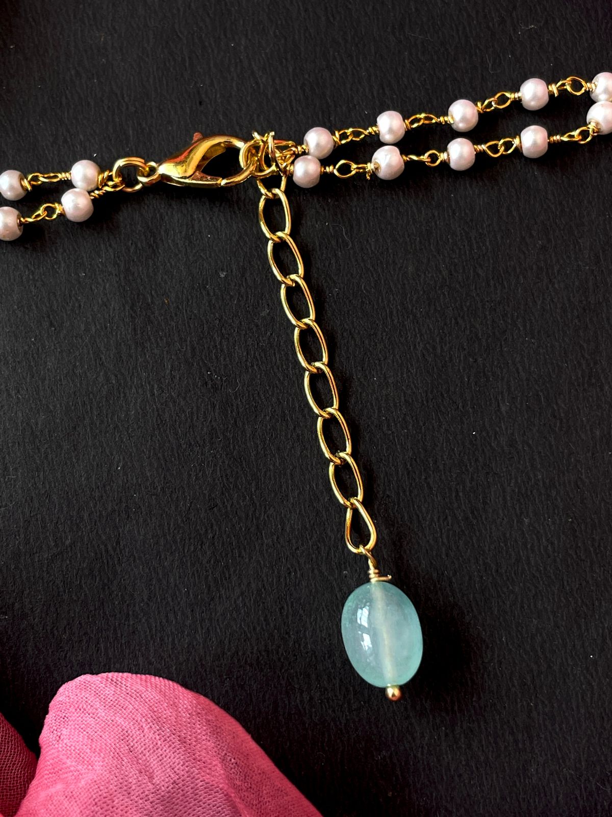 AD with Monalisa Jade Stone Beaded Pendant Beaded Mala Necklace