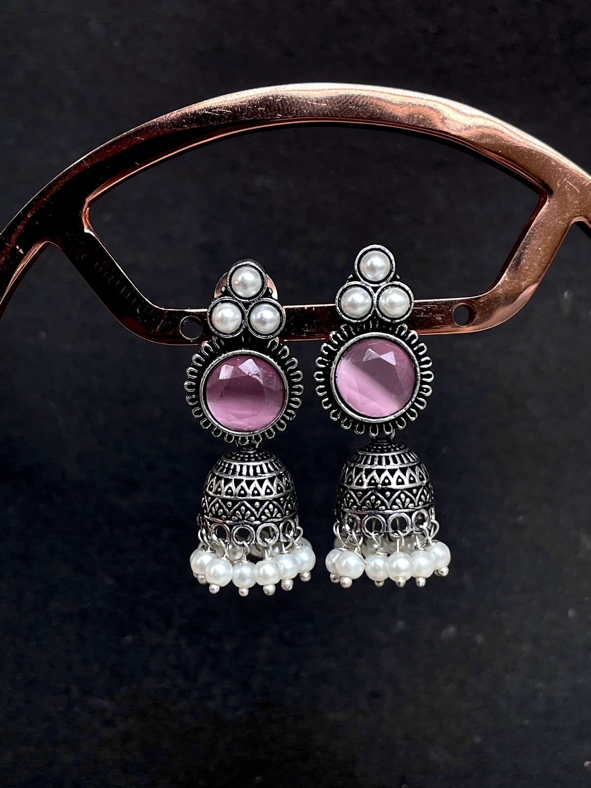 Monalisa Stone Oxidized Jhumki Earring