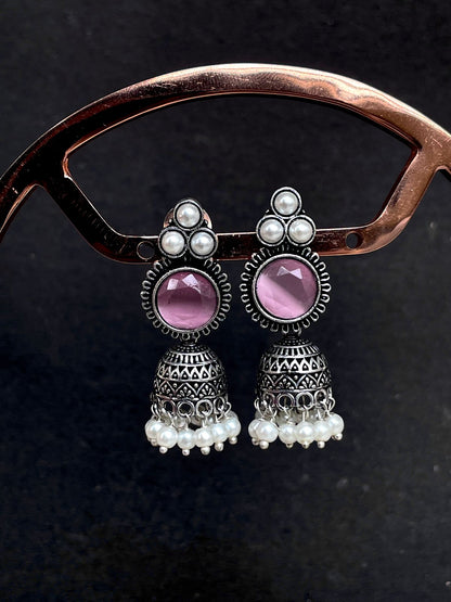 Monalisa Stone Oxidized Jhumki Earring