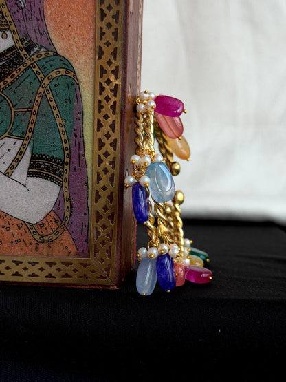 Golden Twisted Stone Beaded Openable Bangle set