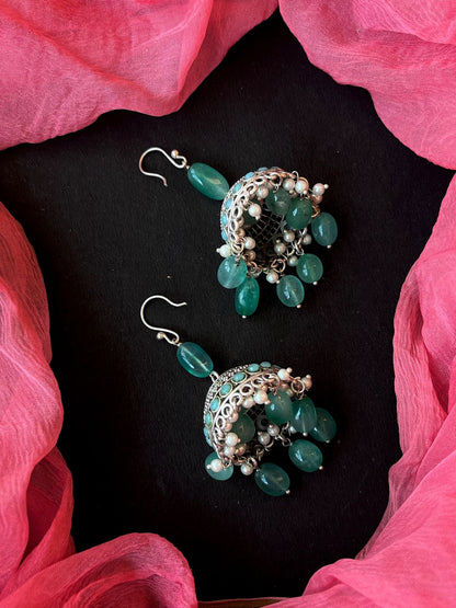 Stone Beads Oxidized Jhumki Partywear Earring