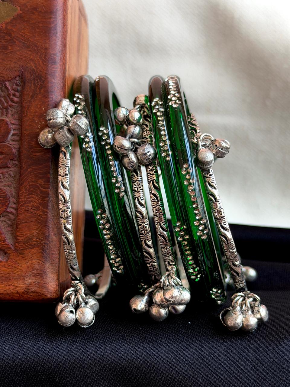 Acrylic Bangles with Metal Banglles set