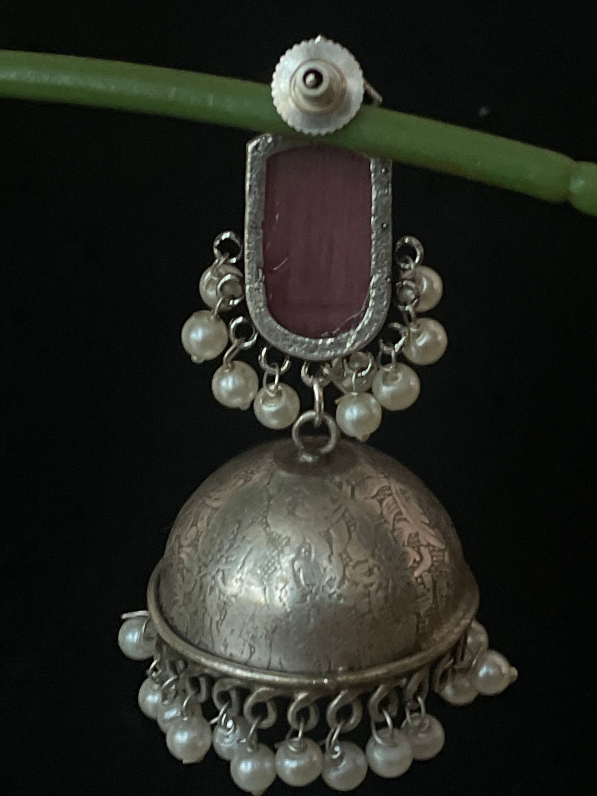 Monalisa Stone Top with Oxidized Heavy Dome Jhumka Earring