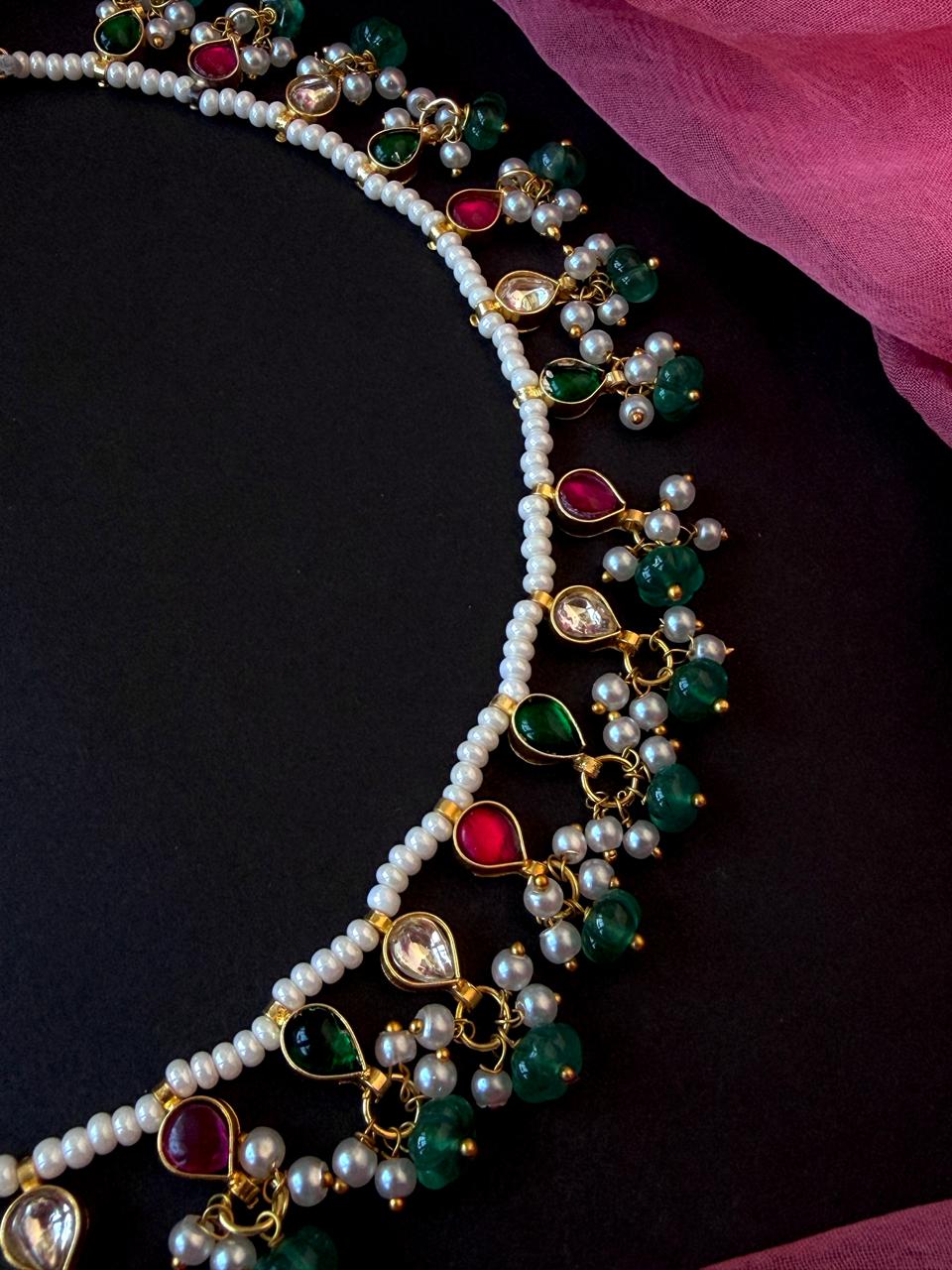 Pachi Kundan Beaded Necklace with Earring set