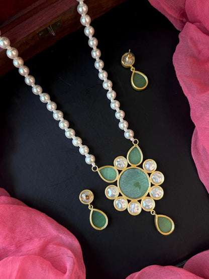 Monalisa Stone Shell Pearl Necklace with Earring set
