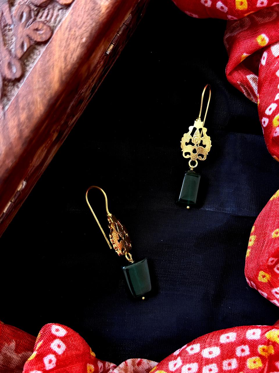 Golden Top with Stone Beads Earring