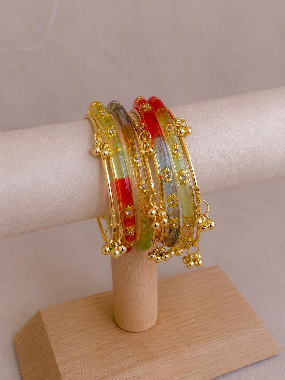 Acrylic Bangles with Metal Bangles set