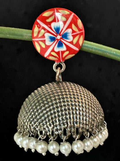 Hand Painted Top with Oxidized Jhumka Earring