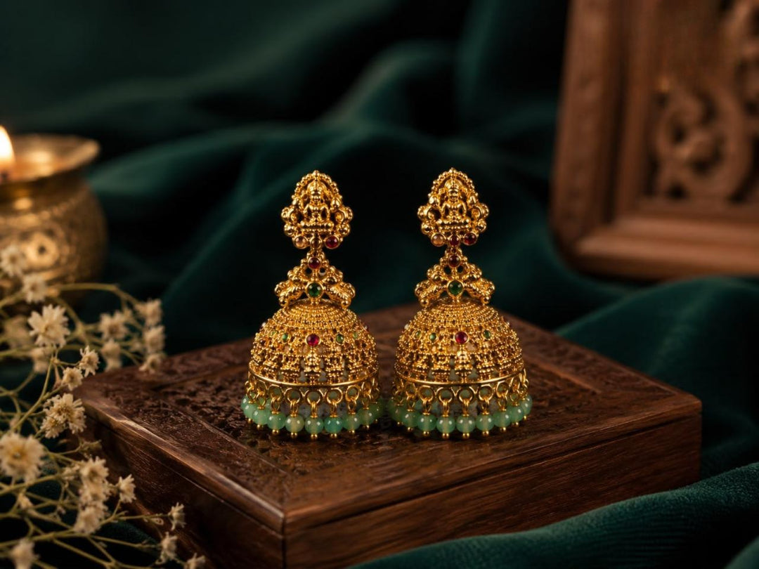 Matt Finish Partywear Golden Temple Earring