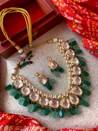 Kundan with Jade Stone and Cheer Partywear Necklace with Earring set