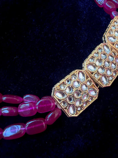 Kundan Pendant Stone Beaded Layered Mala Choker Necklace
