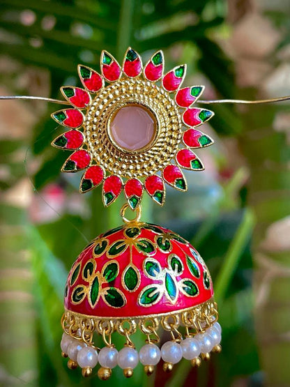 Meenakari Dome Shape Jhumka Earring