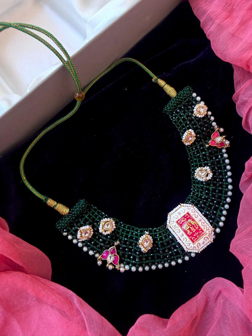 Kundan Meenakari Motif Hydro Beaded Choker Necklace