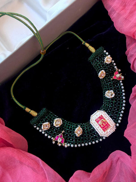 Kundan Meenakari Motif Hydro Beaded Choker Necklace