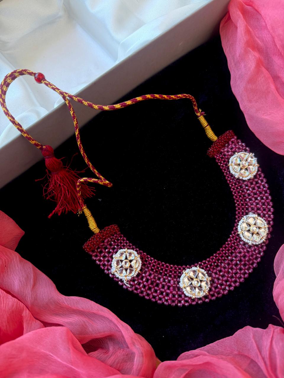 Kundan Flower Motif Hydro Beaded Choker Necklace