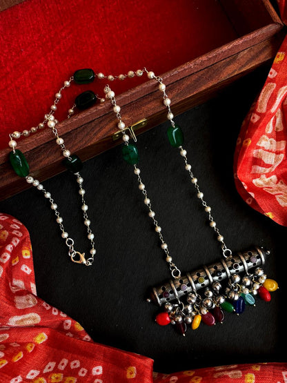 Oxidized Pendant Beaded Chain Necklace